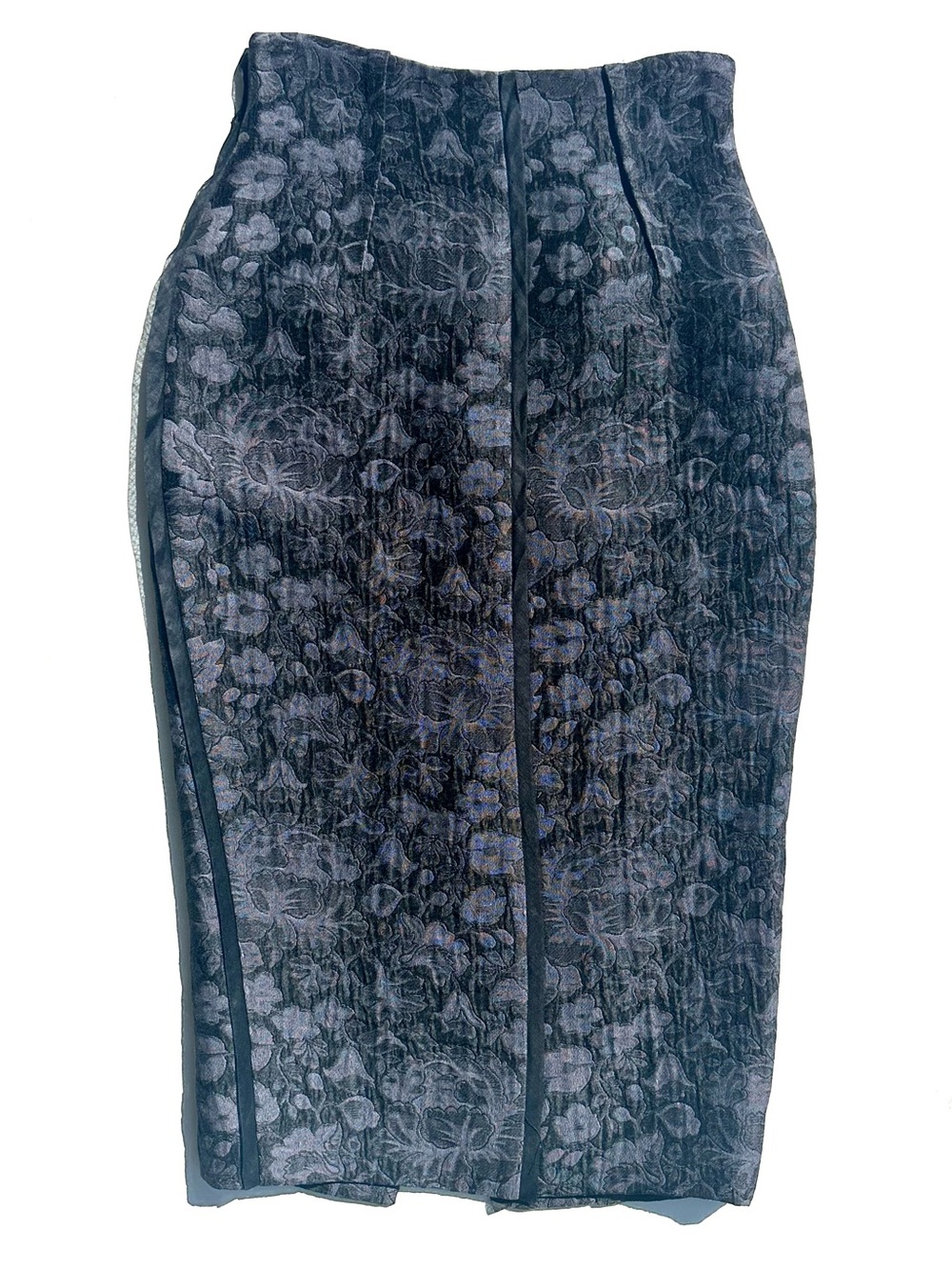 Brioni Silk Cotton Jacquard High Waisted Midi Black Floral Pencil Skirt It 40, 4
